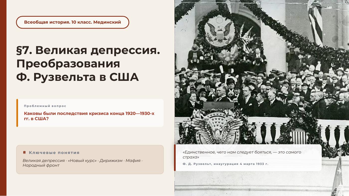 Великая депрессия. Преобразования Ф. Рузвельта в США — полный комплект