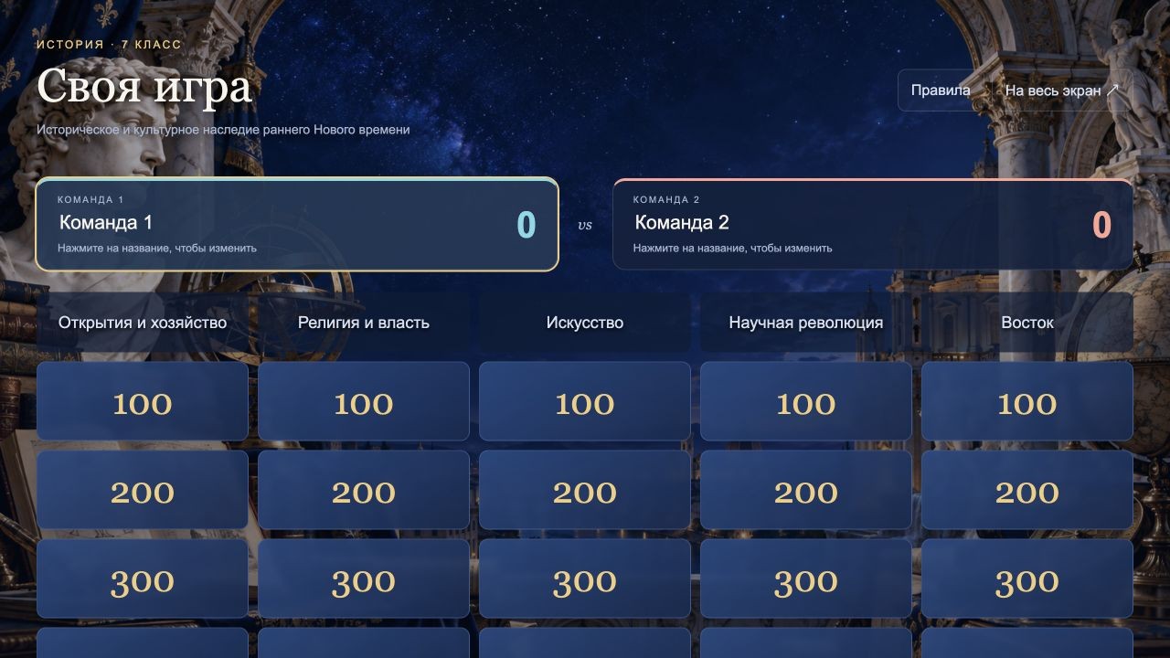 Историческое и культурное наследие раннего Нового времени — своя игра