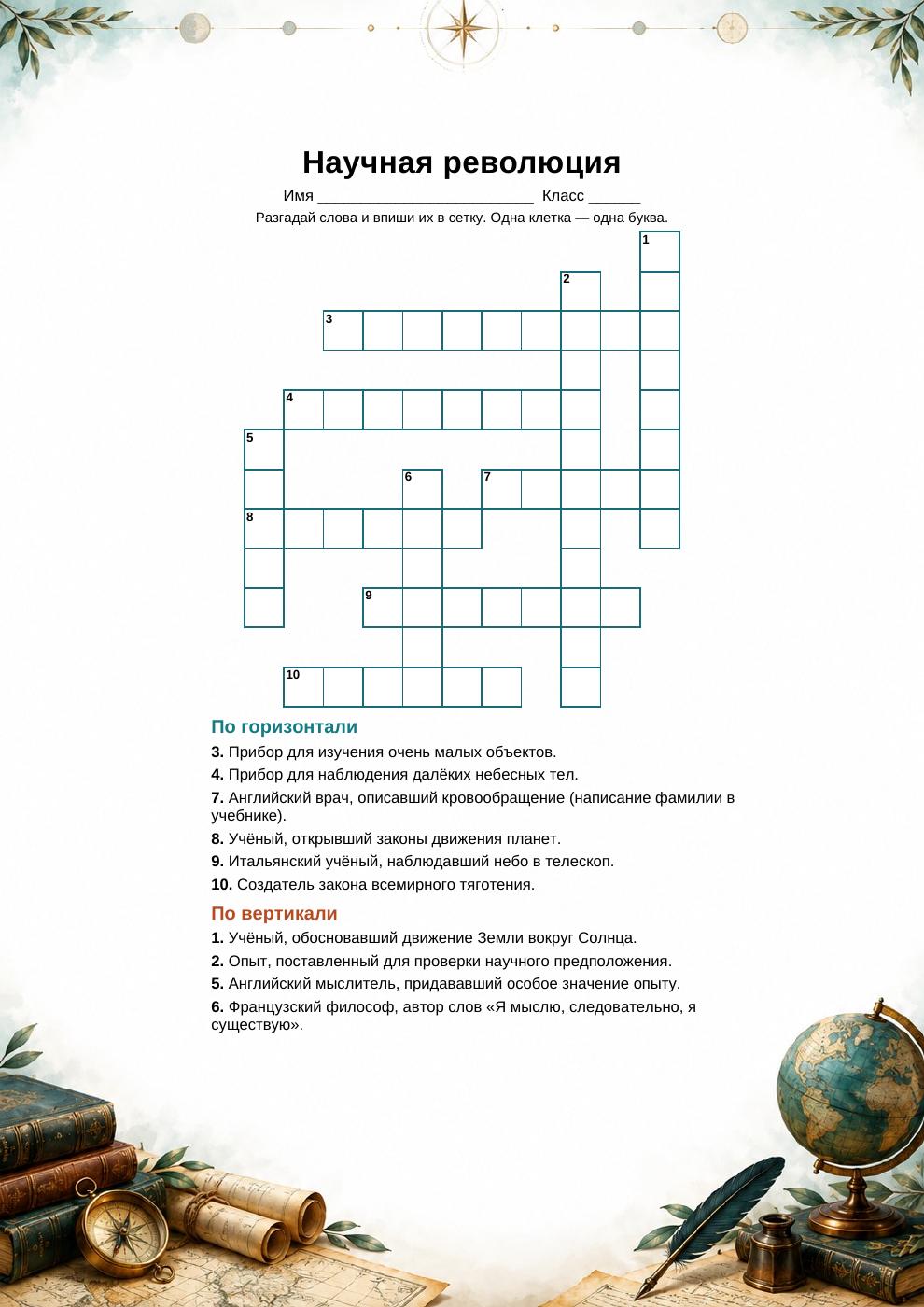 Научная революция — кроссворд
