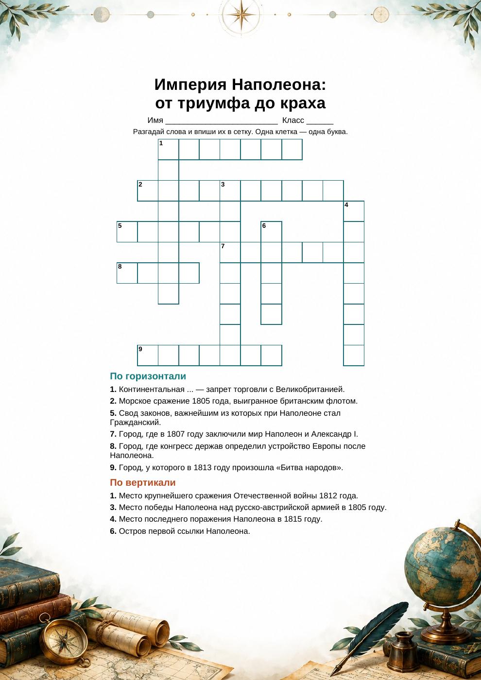 Империя Наполеона Бонапарта: от триумфа до краха — кроссворд