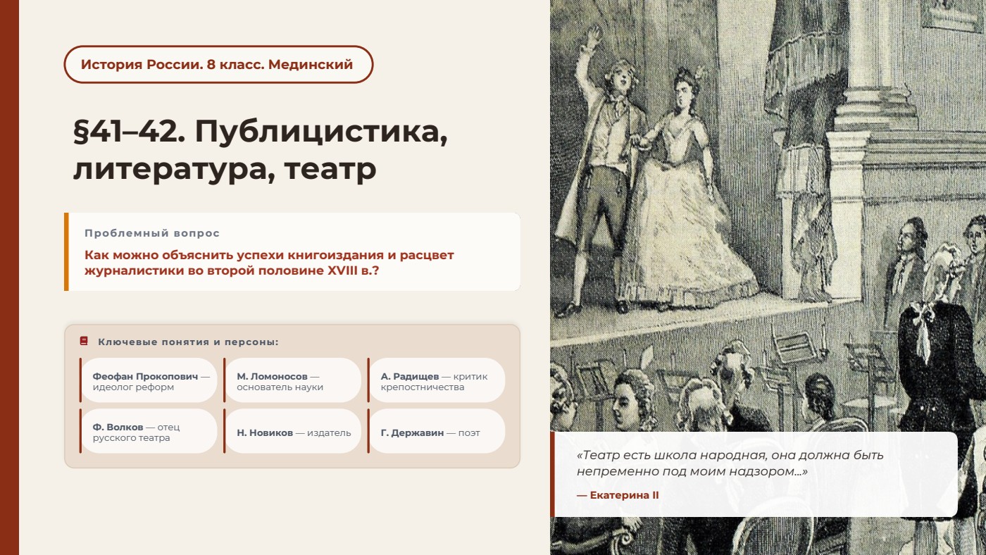 Публицистика, литература, театр. Культура XVIII в. — полный комплект