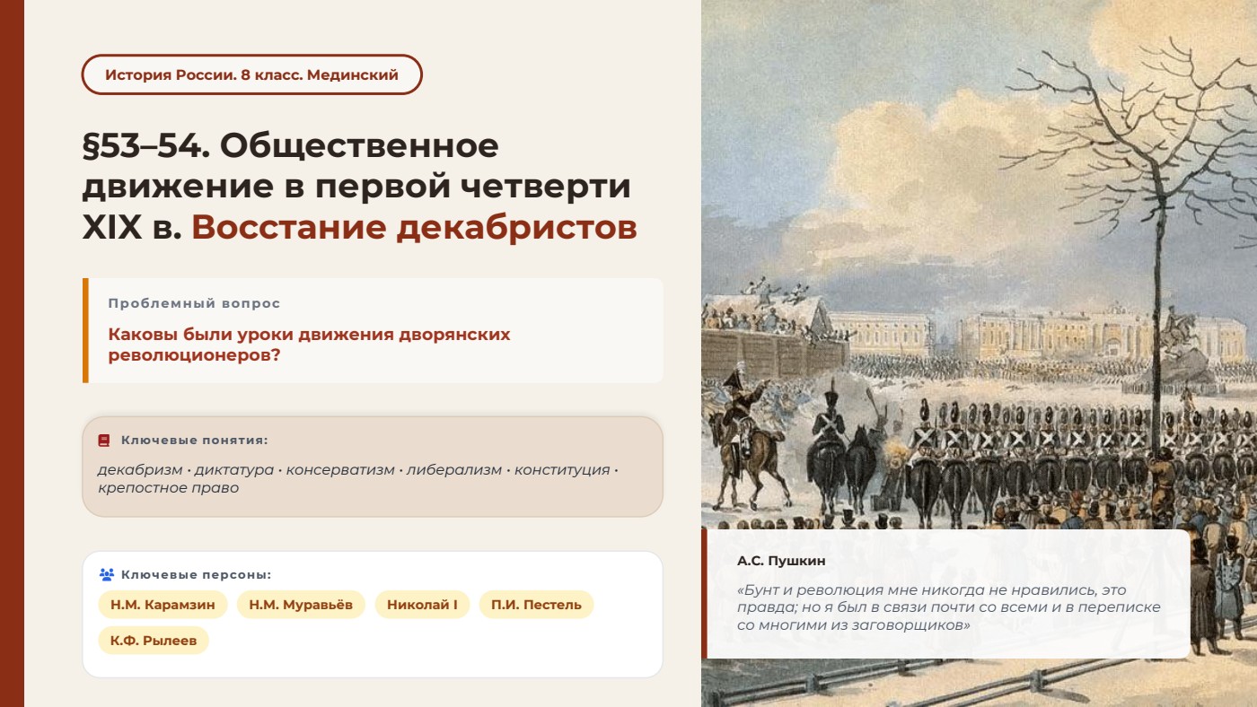 Общественное движение в первой четверти XIX в. Восстание декабристов — полный комплект