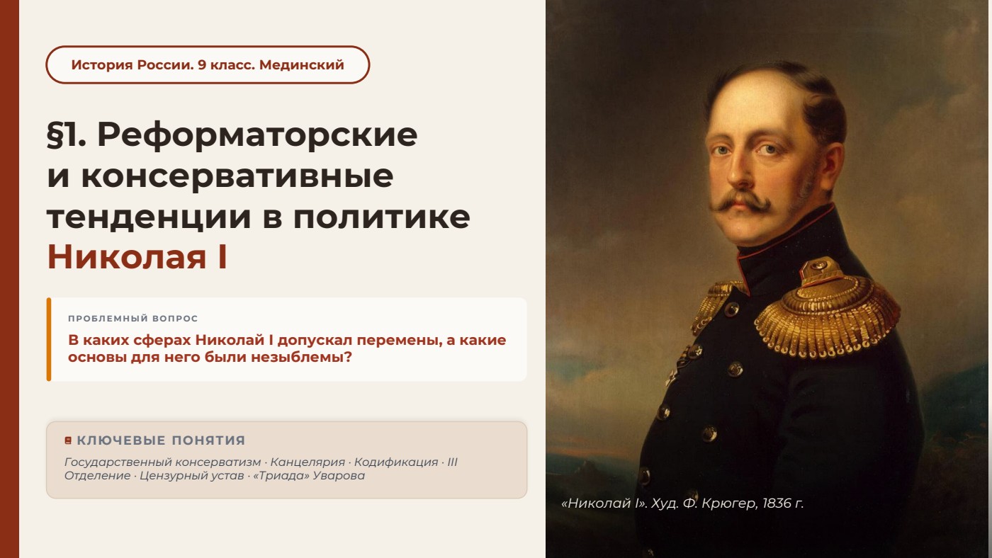 Реформаторские и консервативные тенденции в политике Николая I — полный комплект