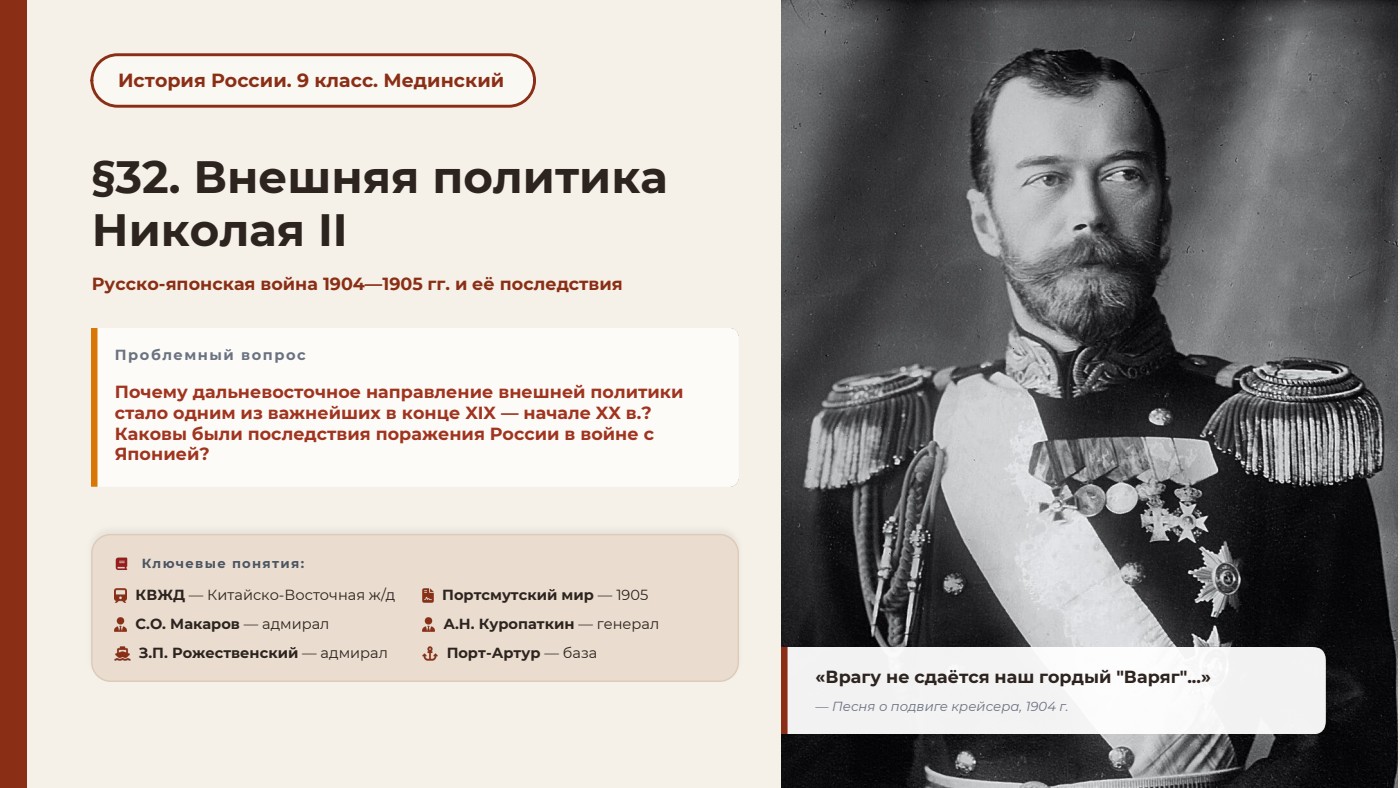 Внешняя политика Николая II. Русско-японская война 1904—1905 гг. — полный комплект